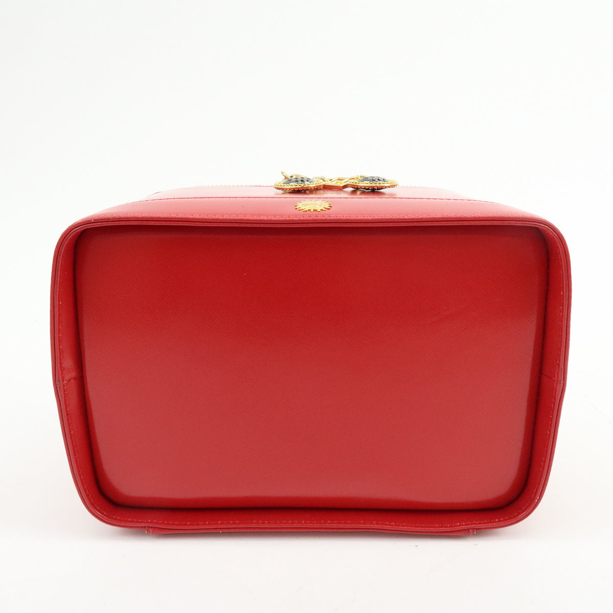 GIANNI VERSACE Leather Hand Bag Vanity Case Sunburst Charm Red