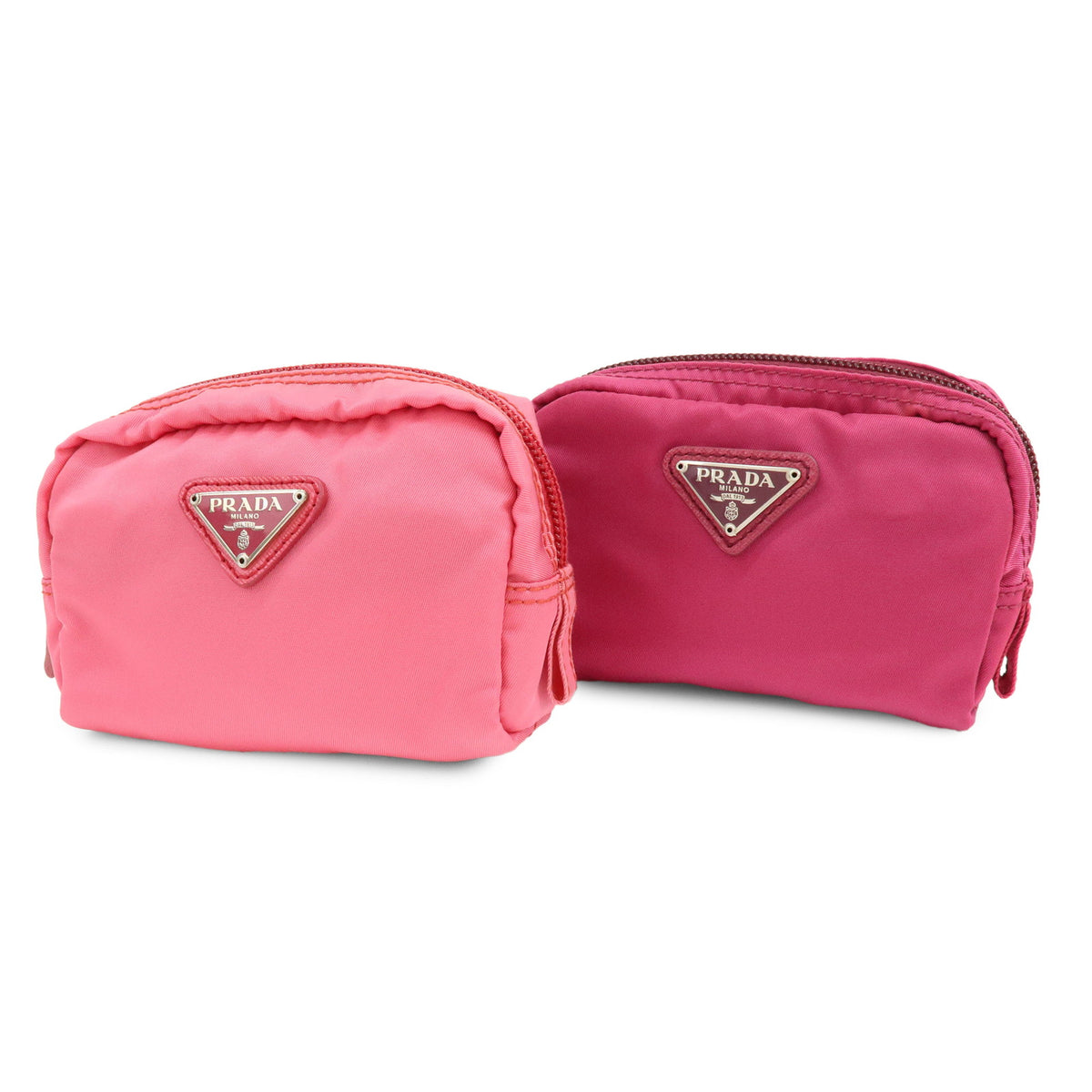 PRADA Triangle Logo Lot of 2 Nylon Pouch Cosmetic Case Purple Pink