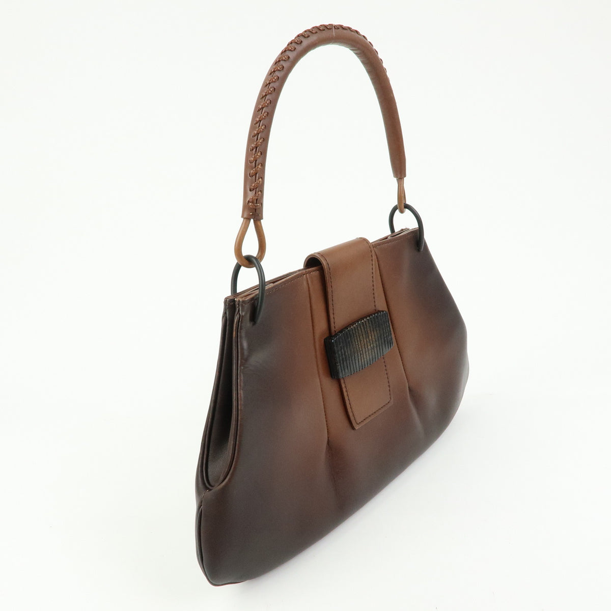 GUCCI Leather Wooden Clasp Shoulder Bag Hand Bag Gradation Brown 105374