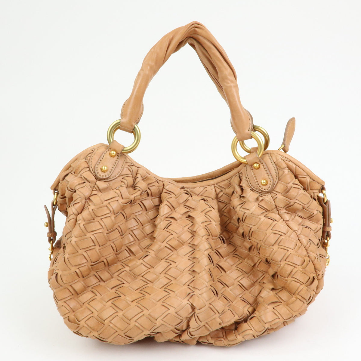 MIU MIU Leather Blaid Shoulder Bag Hand Bag Brown