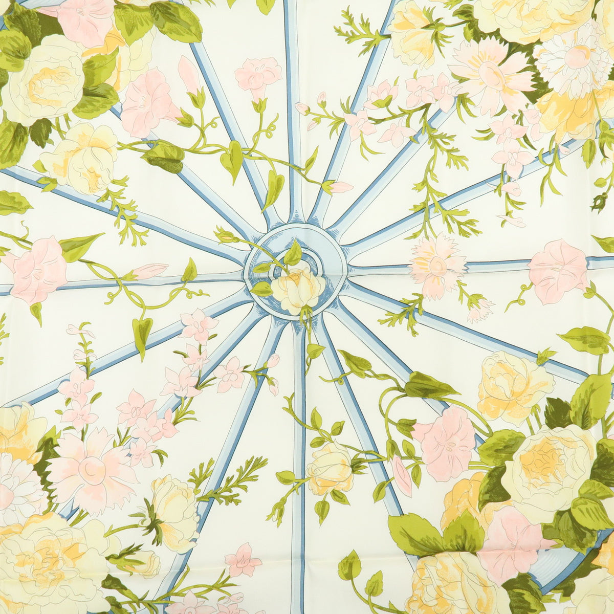 HERMES Carre 90 Silk 100% Scarf ROMANTIQUE Light Blue Light Green Pink