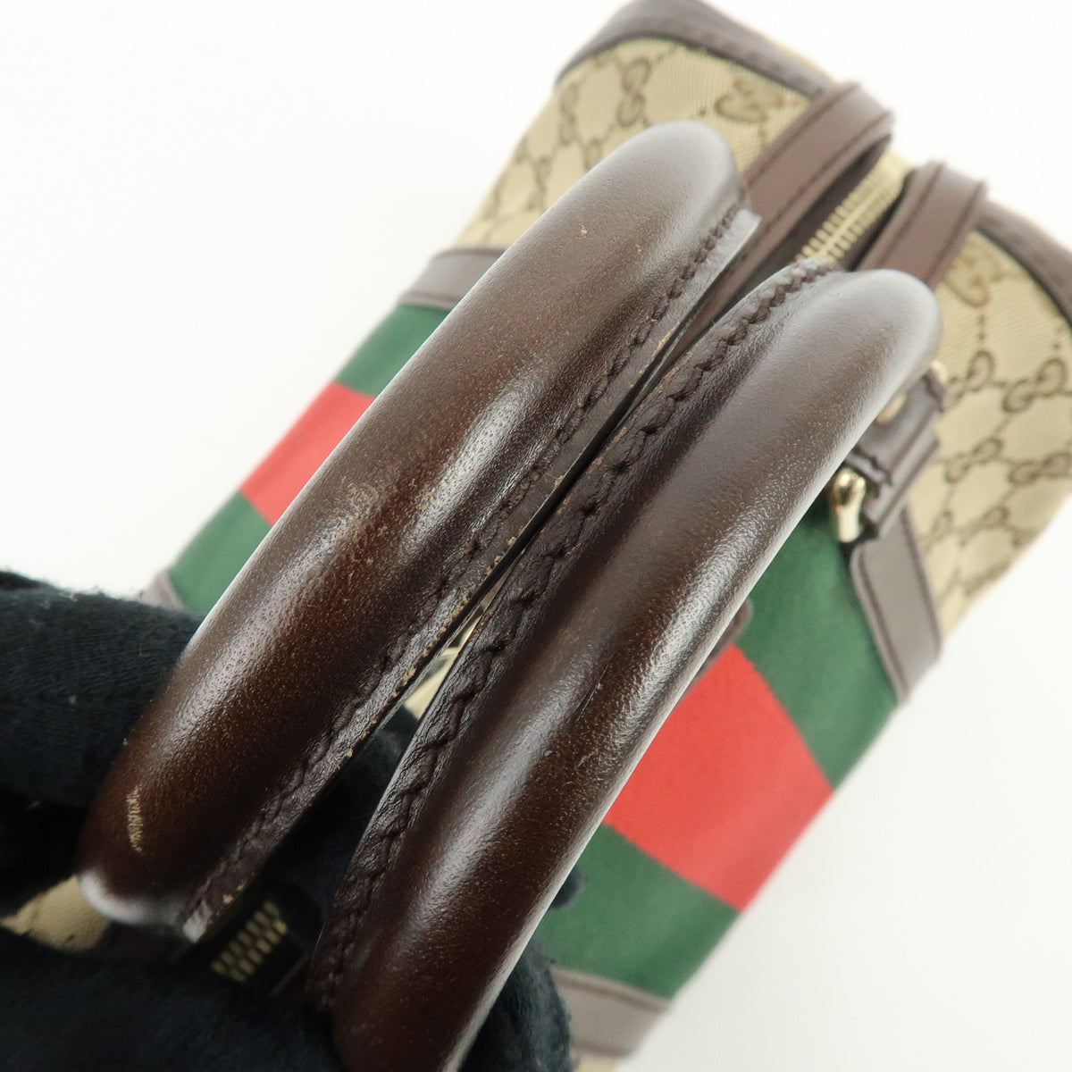 GUCCI Sherry GG Canvas Leather 2Way Bag Boston Bag Hand Bag 269876