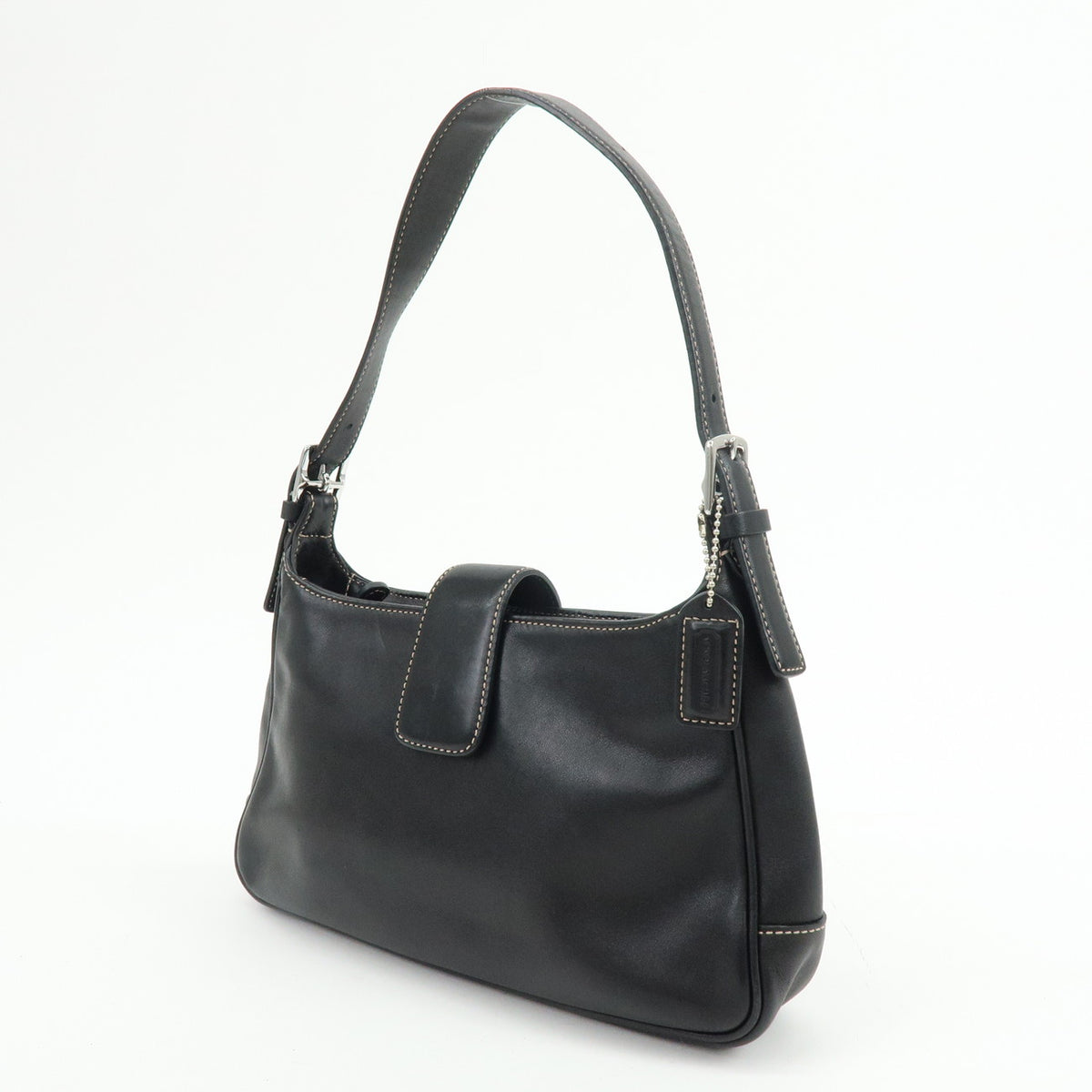 COACH Logo Leather Shoulder Bag Hand Bag Black 7789