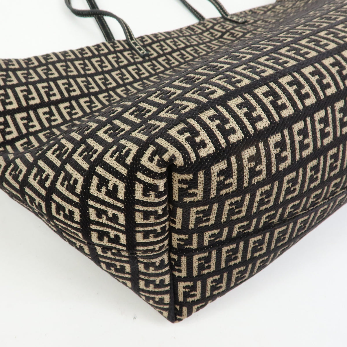 FENDI Zucchino Canvas Leather Tote Bag Shoulder Bag Black Beige 8BH005