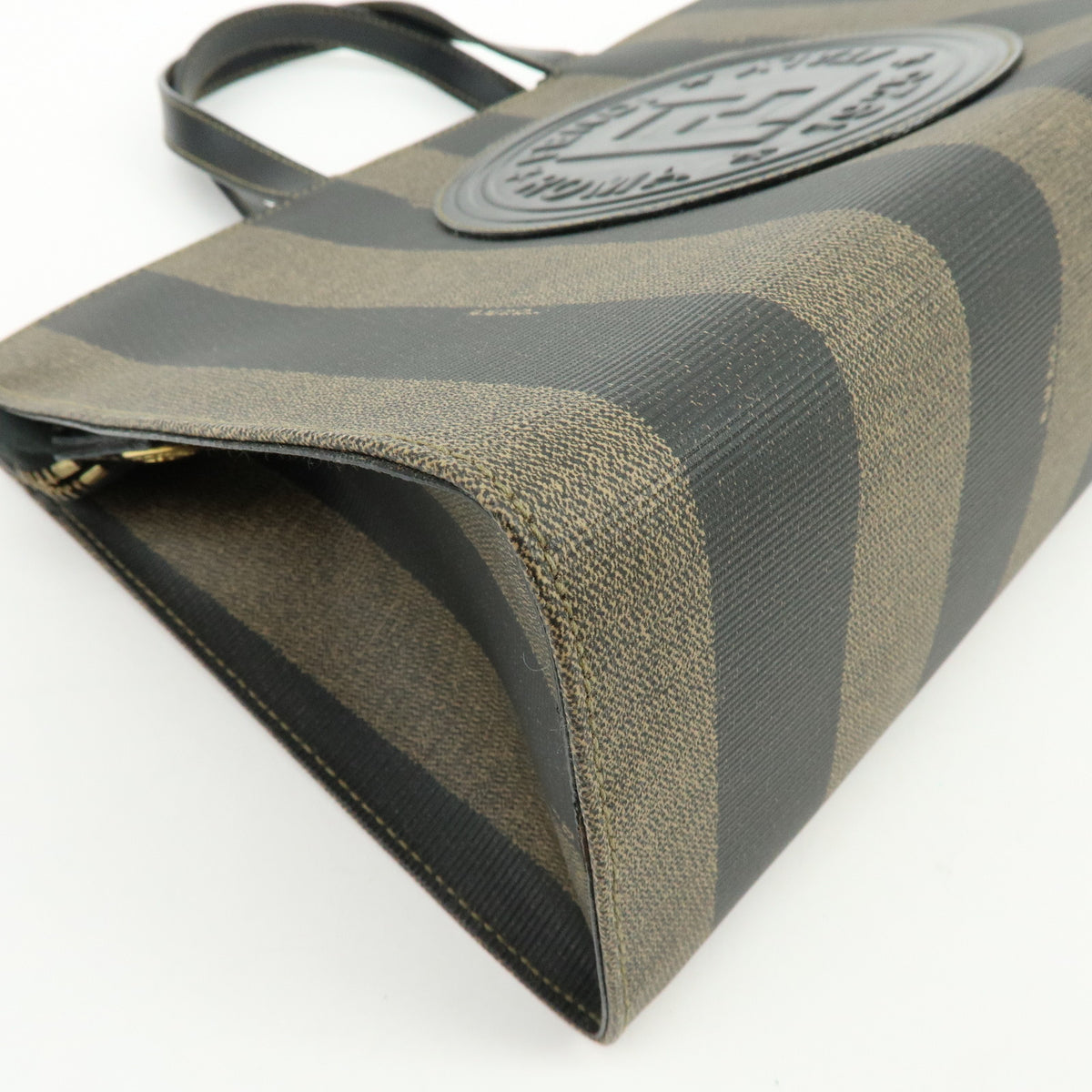 FENDI Pequin PVC Leather 2Way Hand Bag Black Brown 261390