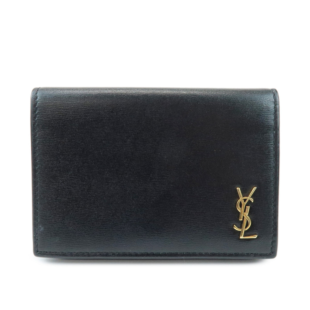 SAINT LAURENT PARIS Cassandra Leather Card Case Card Holder Black
