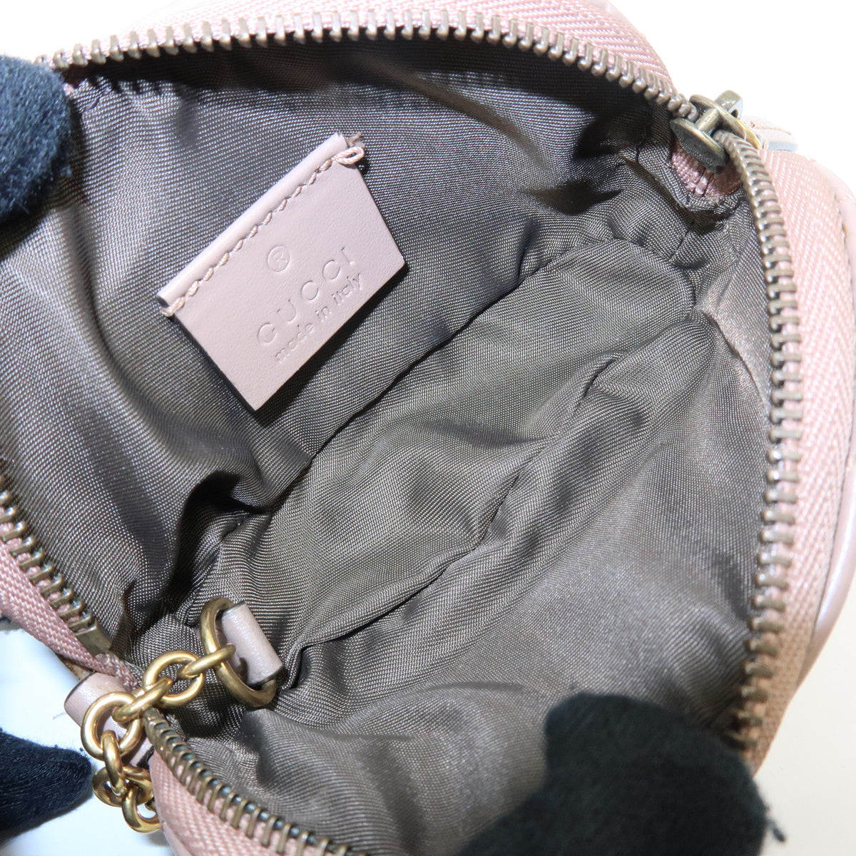 GUCCI GG Marmont Double G Leather Pouch Key Case Pink Beige 625691