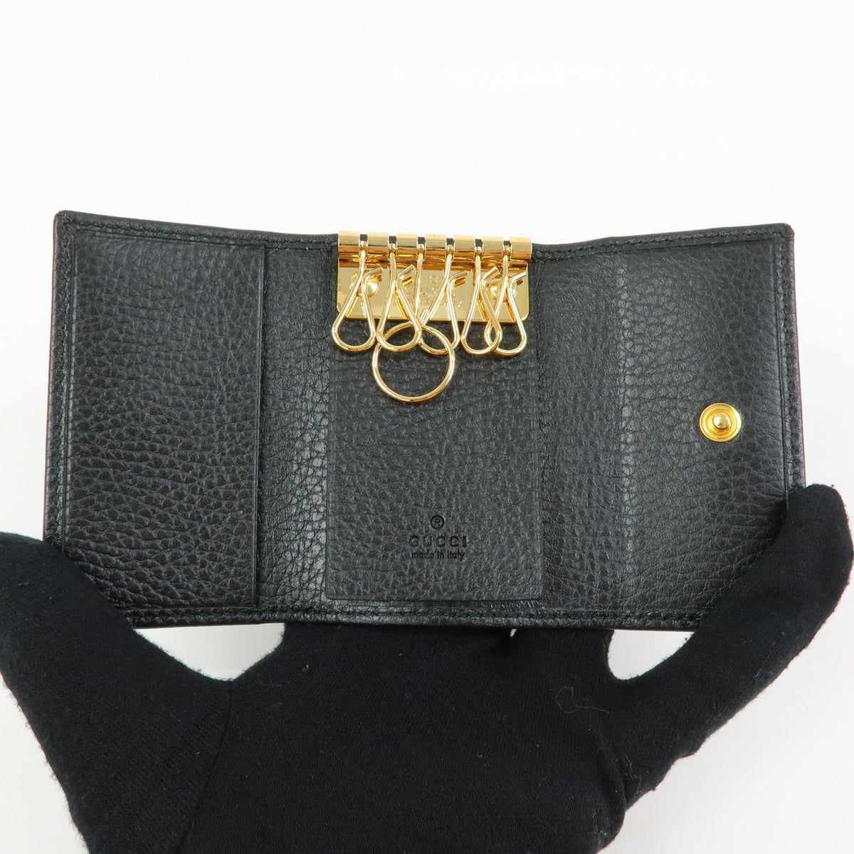 GUCCI Double G Leather 6 Ring Key Case Key Holder Black 456118