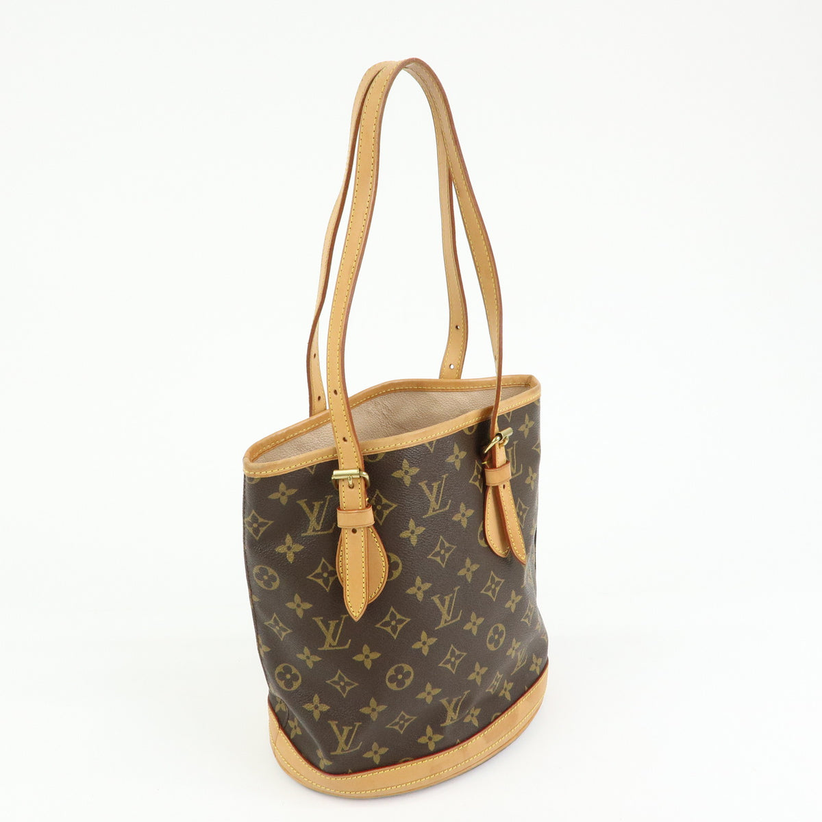 Louis Vuitton Monogram Canvas Leather Bucket PM Hand Bag Brown M42238