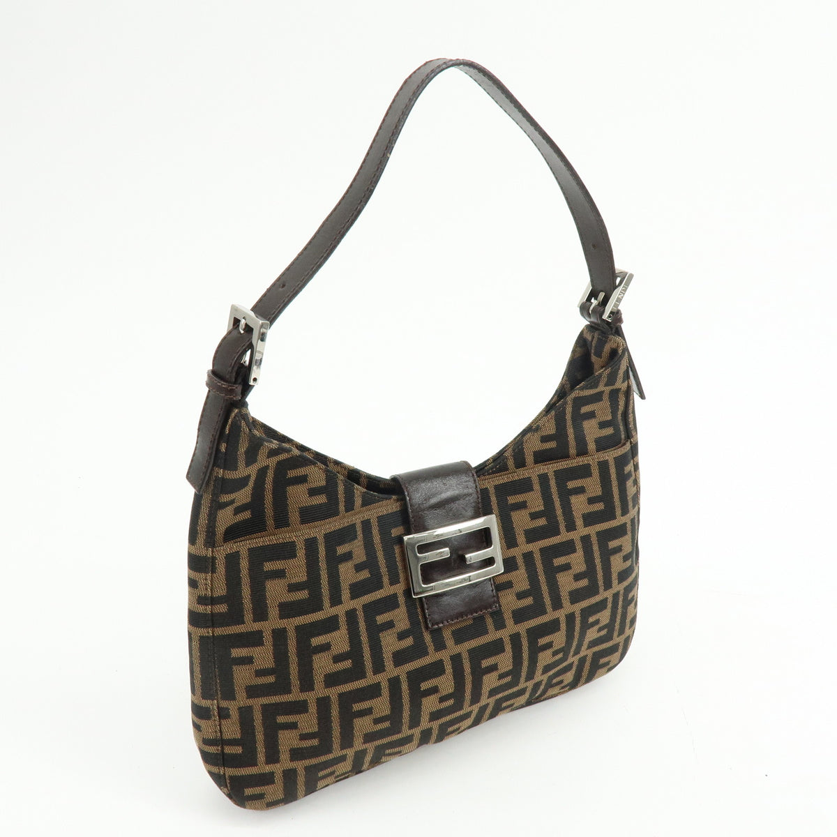 FENDI Zucca Canvas Leather Shoulder Bag Hand Bag Black Brown 26569