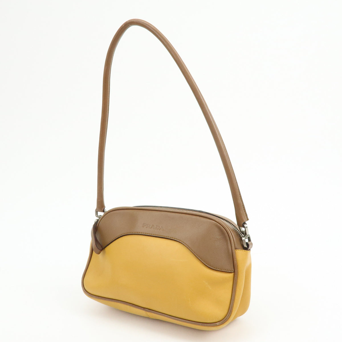 PRADA Logo Sport Leather Shoulder Bag Hand Bag Yellow Brown