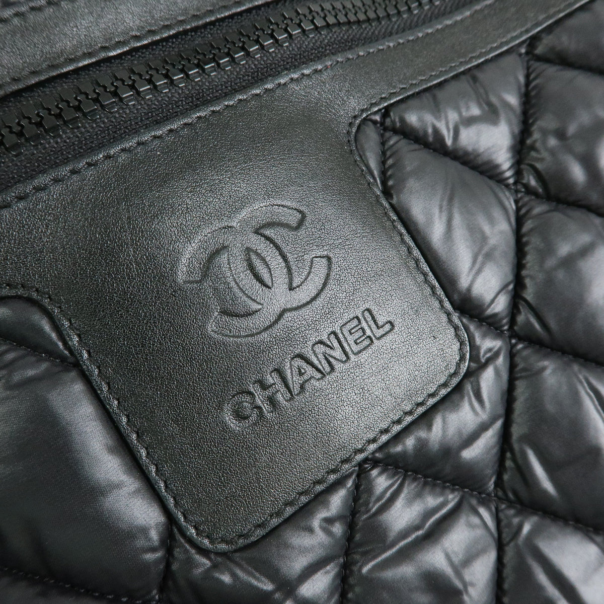 CHANEL COCO COCOON Nylon Leather Boston Bag Hand Bag Black A47205