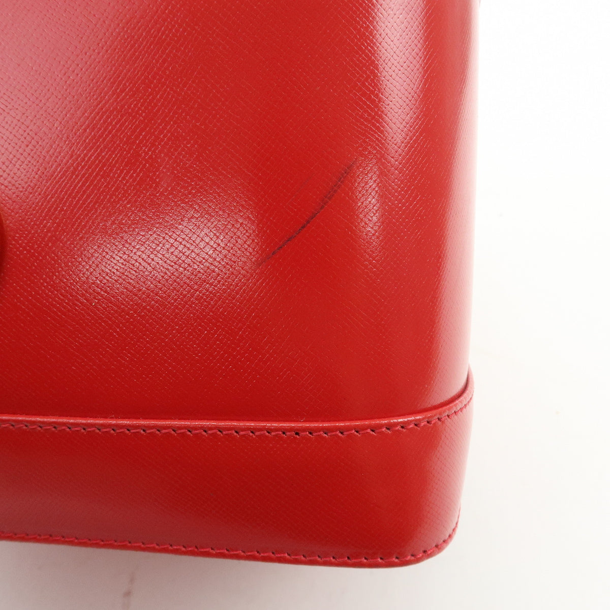 GIANNI VERSACE Leather Hand Bag Vanity Case Sunburst Charm Red
