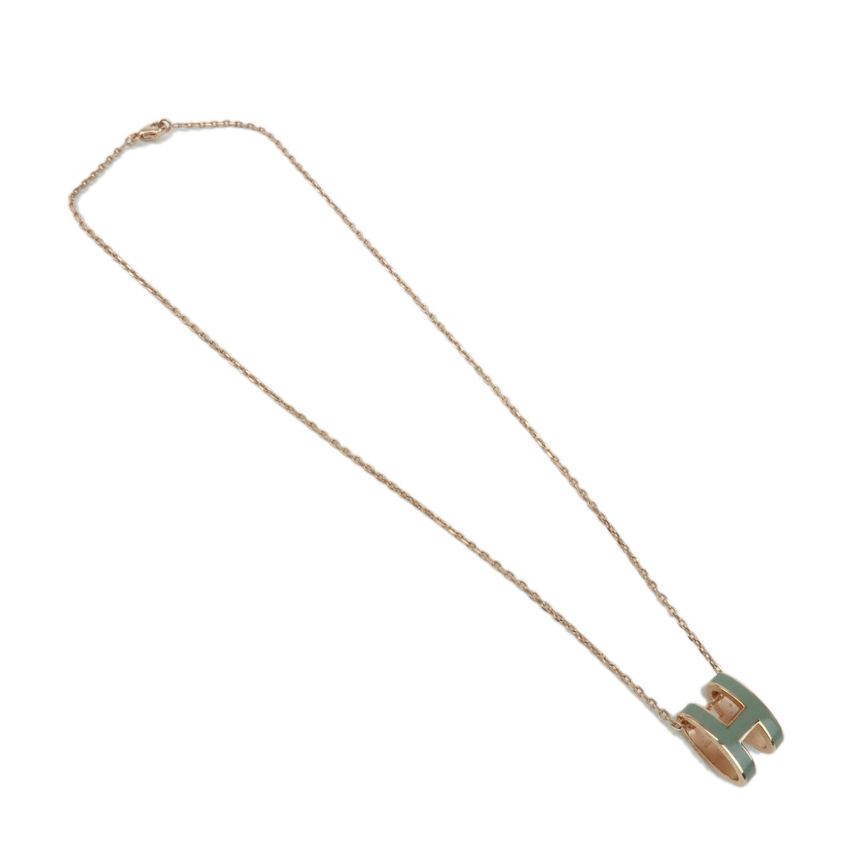 HERMES Mini Pop H Lacquer Metal Necklace Rose Pink Light Blue