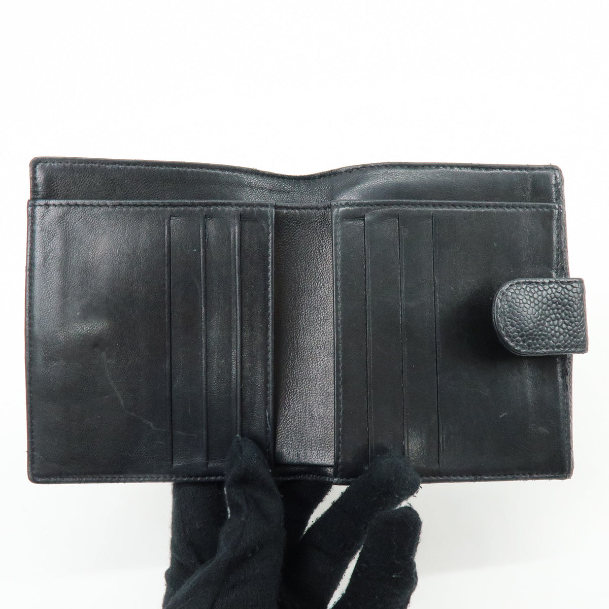 CHANEL COCO Mark Caviarskin Compact Wallet Black A13496