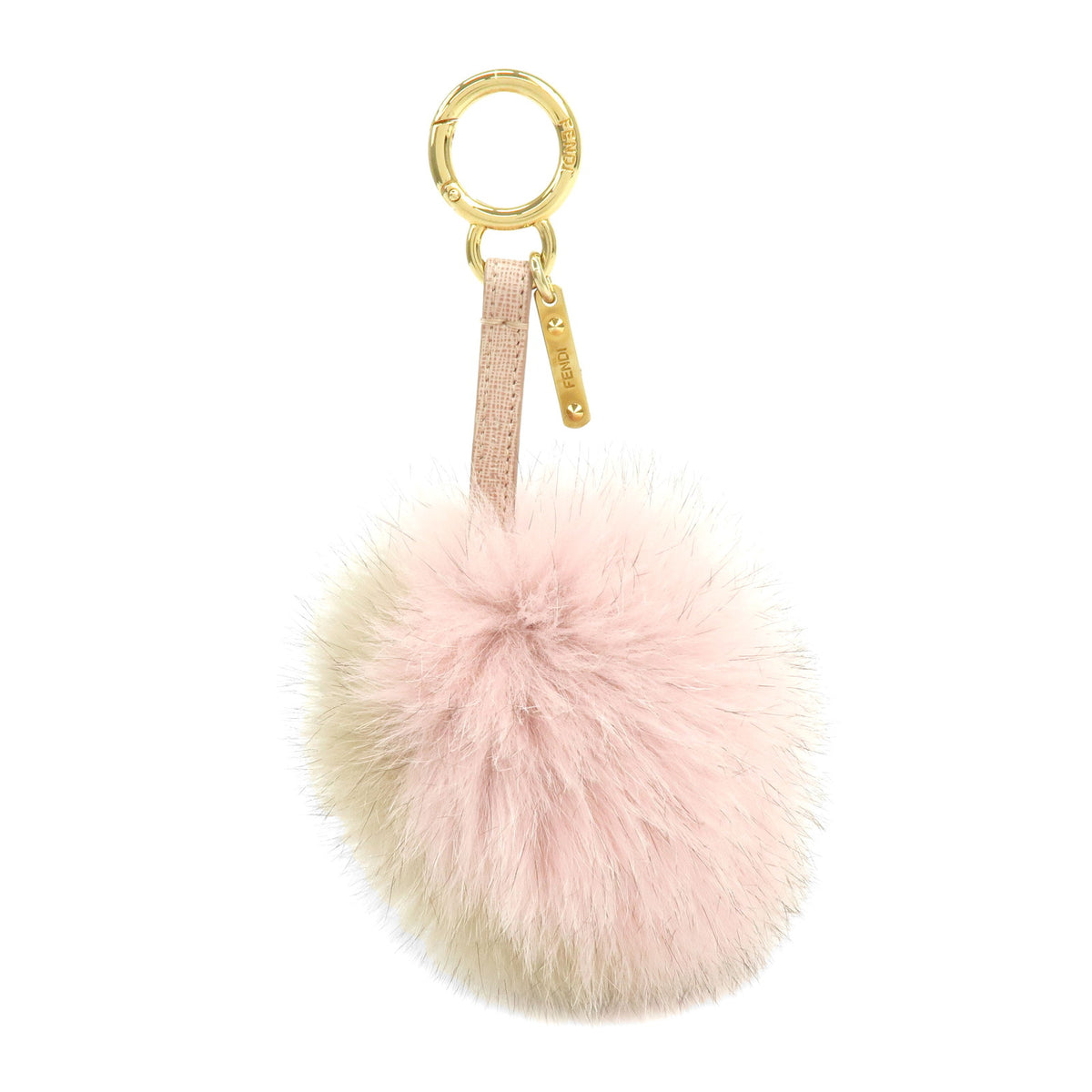 FENDI Pom Pom Fur Charm Key Chain Bag Charm Pink Beige 7AR259