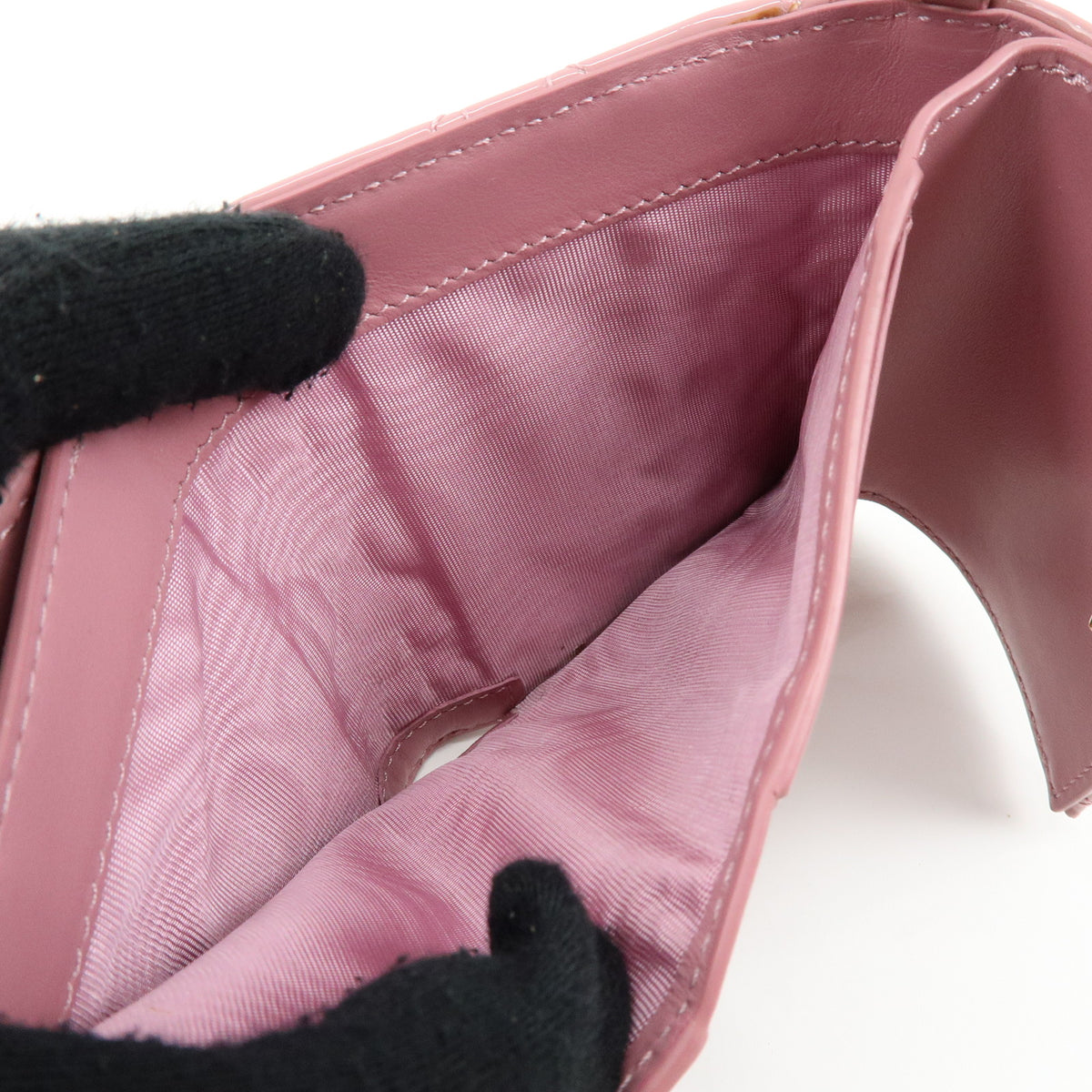 Christian Dior Cannage Lady Dior Patent Leather Compact Wallet Pink