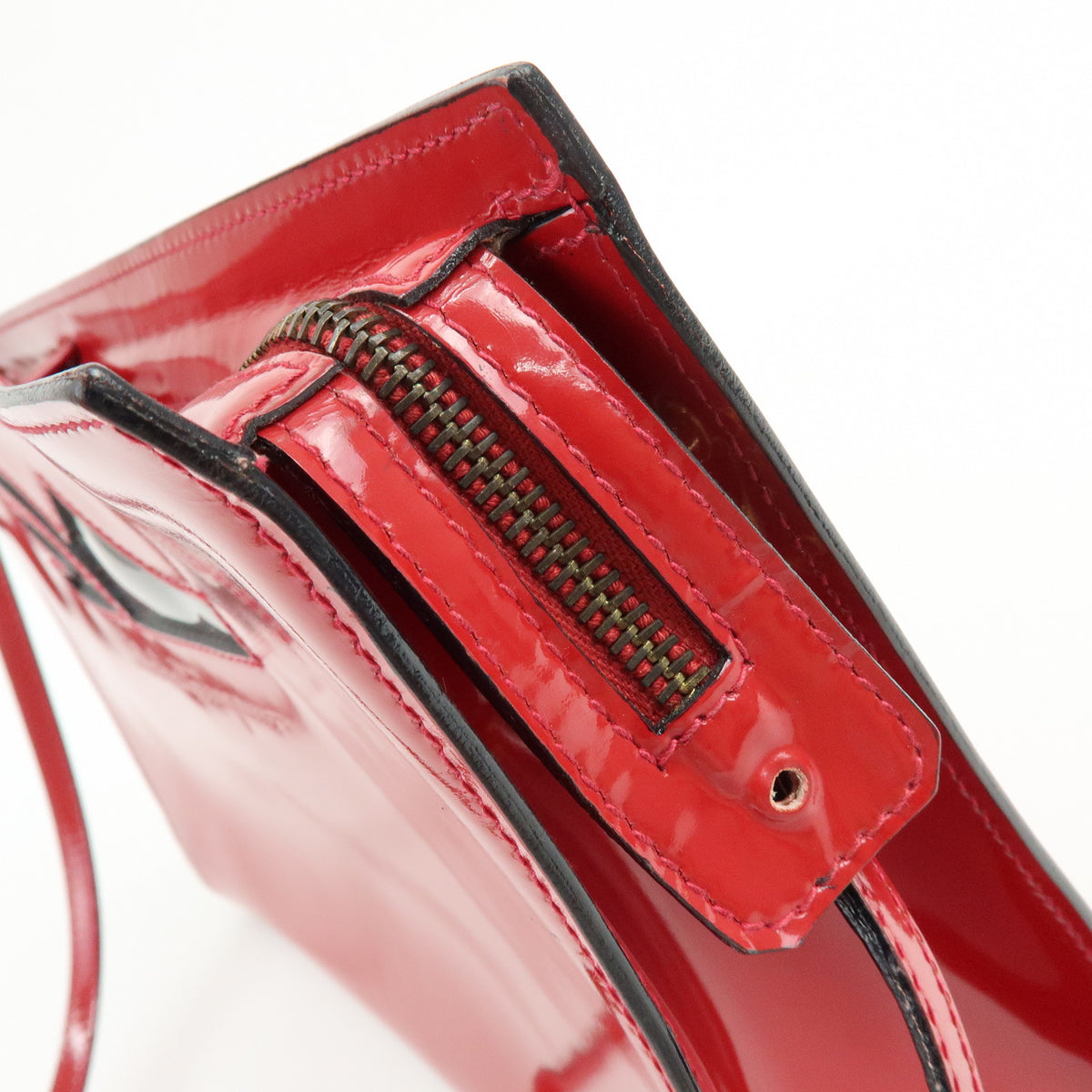 Ferragamo Patent Leather Shoulder Bag Crossbody Bag Red