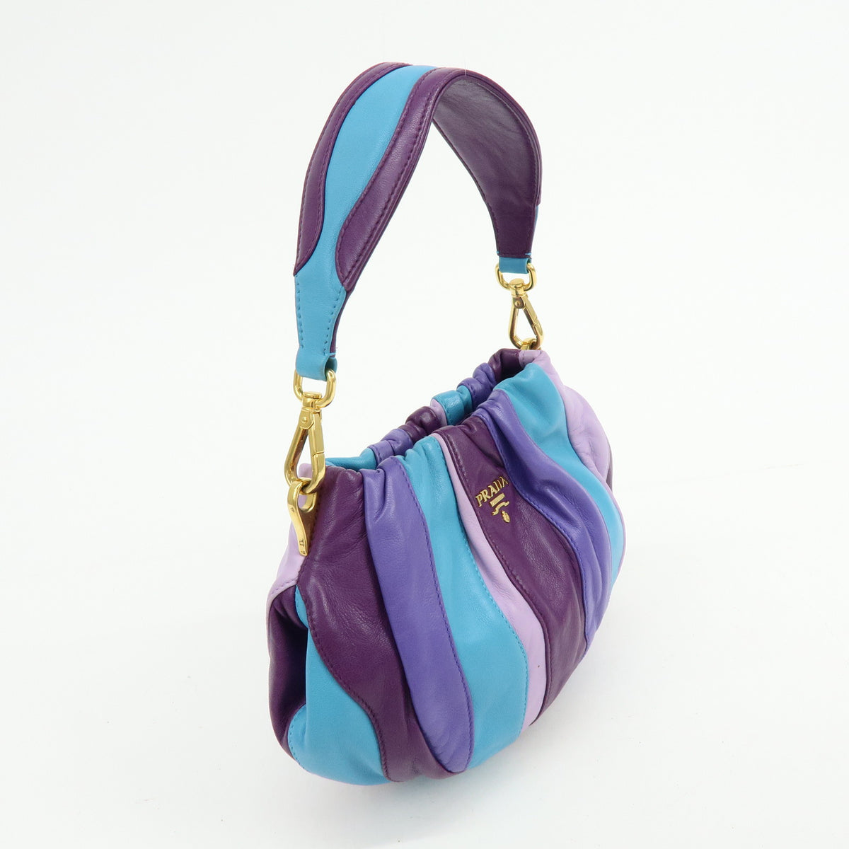 PRADA Logo Leather 2Way Shoulder Bag Hand Bag Purple Turquoise Blue