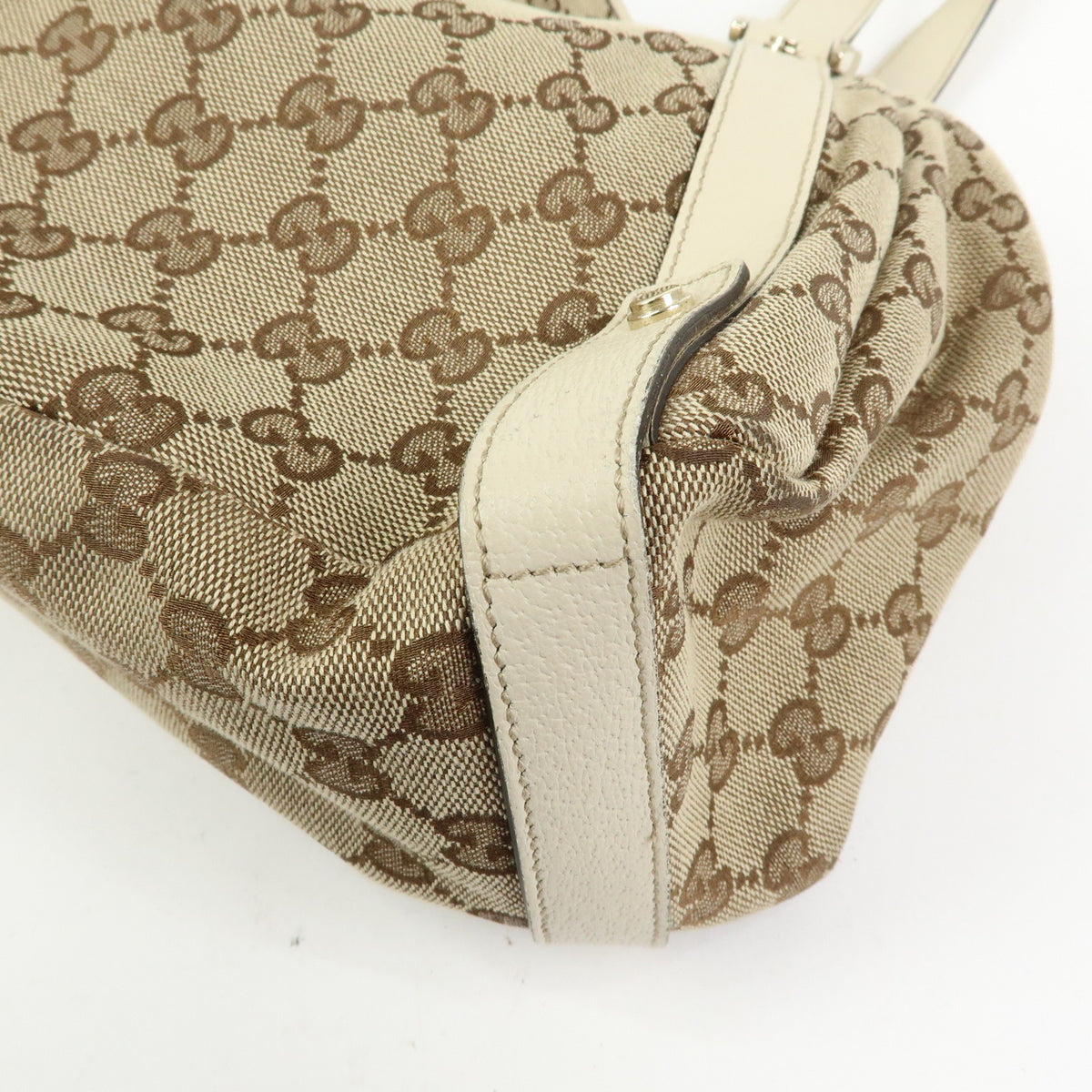 GUCCI Abbey GG Canvas Leather Tote Bag Hand Bag Beige Ivory 130736