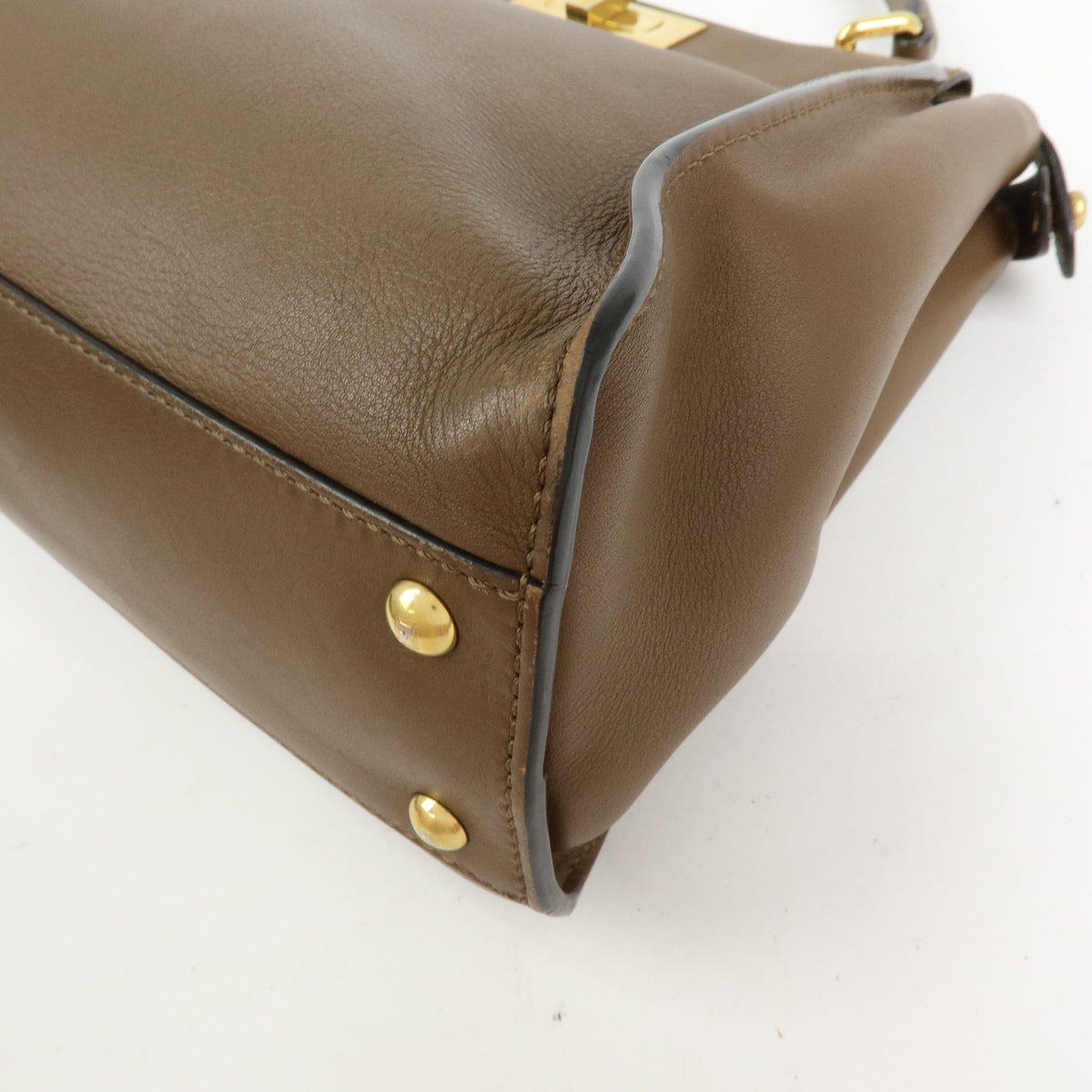FENDI Peekaboo Medium Leather 2Way Hand Bag Shoulder Bag Brown 8BN290