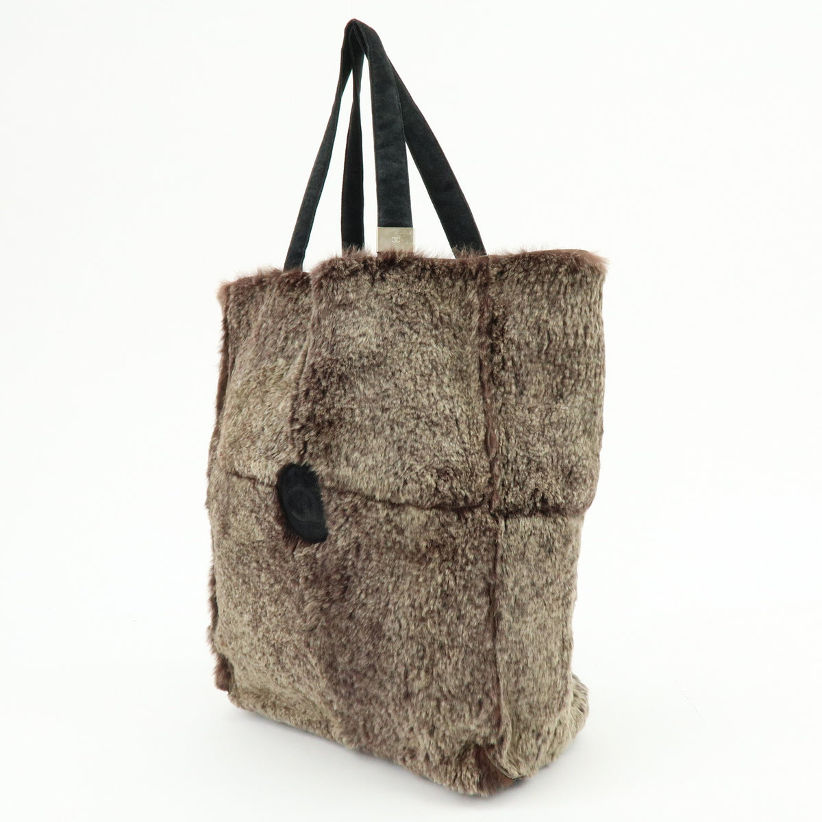 CHANEL Lapin Rabbit Fur Suede Tote Bag Hand Bag Brown Beige