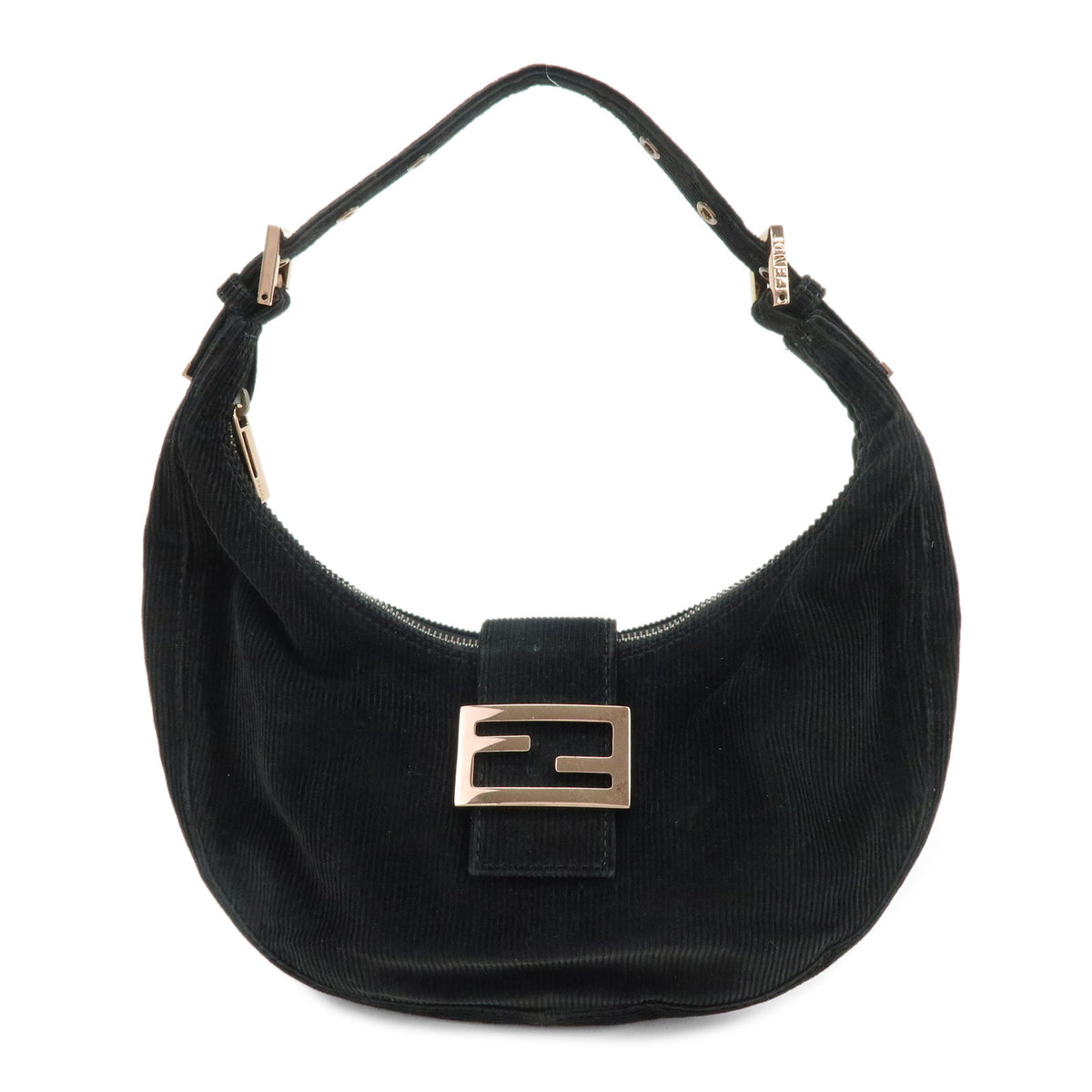 FENDI Corduroy Hand Bag Shoulder Bag Black 8BR020