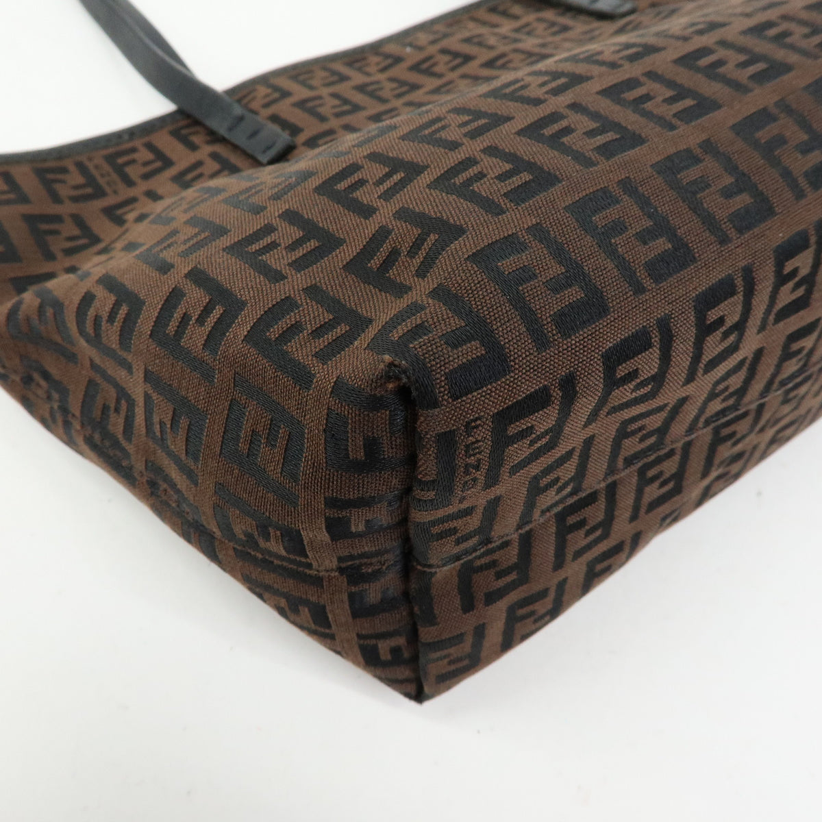 FENDI Zucchino Canvas Leather Tote Bag Hand Bag Brown Black 8BH075
