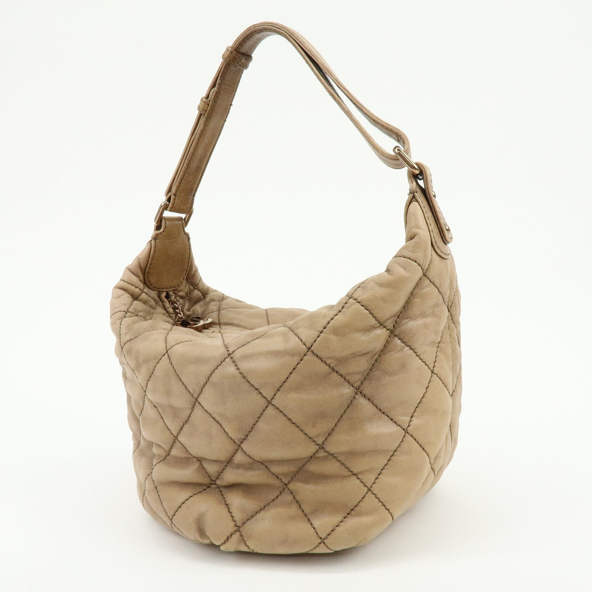 CHANEL Wild Stich Calf Skin Shoulder Bag Hand Bag Beige Metallic Pink