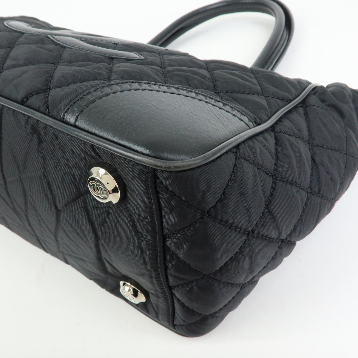 CHANEL Paris New York COCO Mark Nylon Leather Tote Bag Black A33100