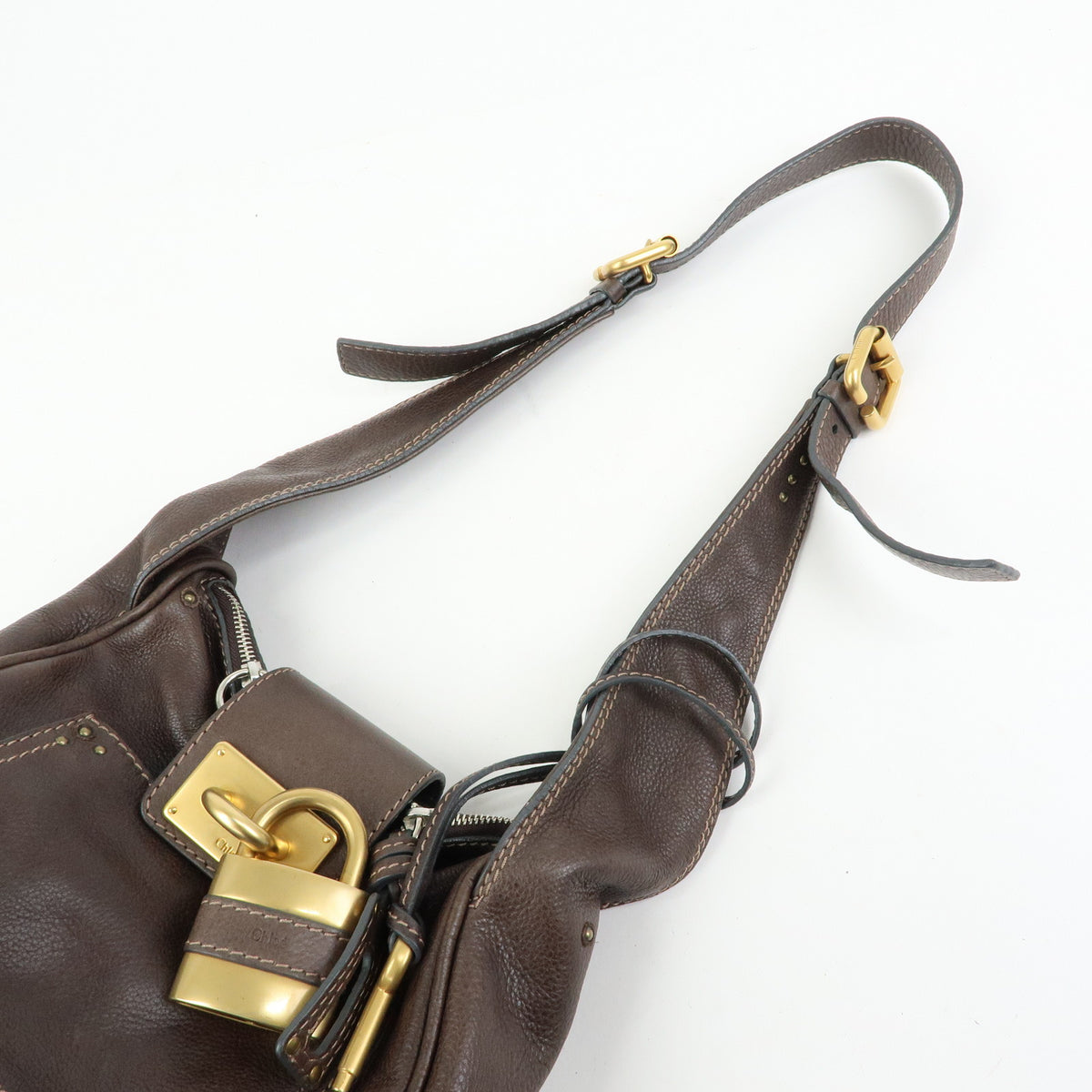 Chloe Paddington Leather Shoulder Bag Crossbody Bag Brown Pink