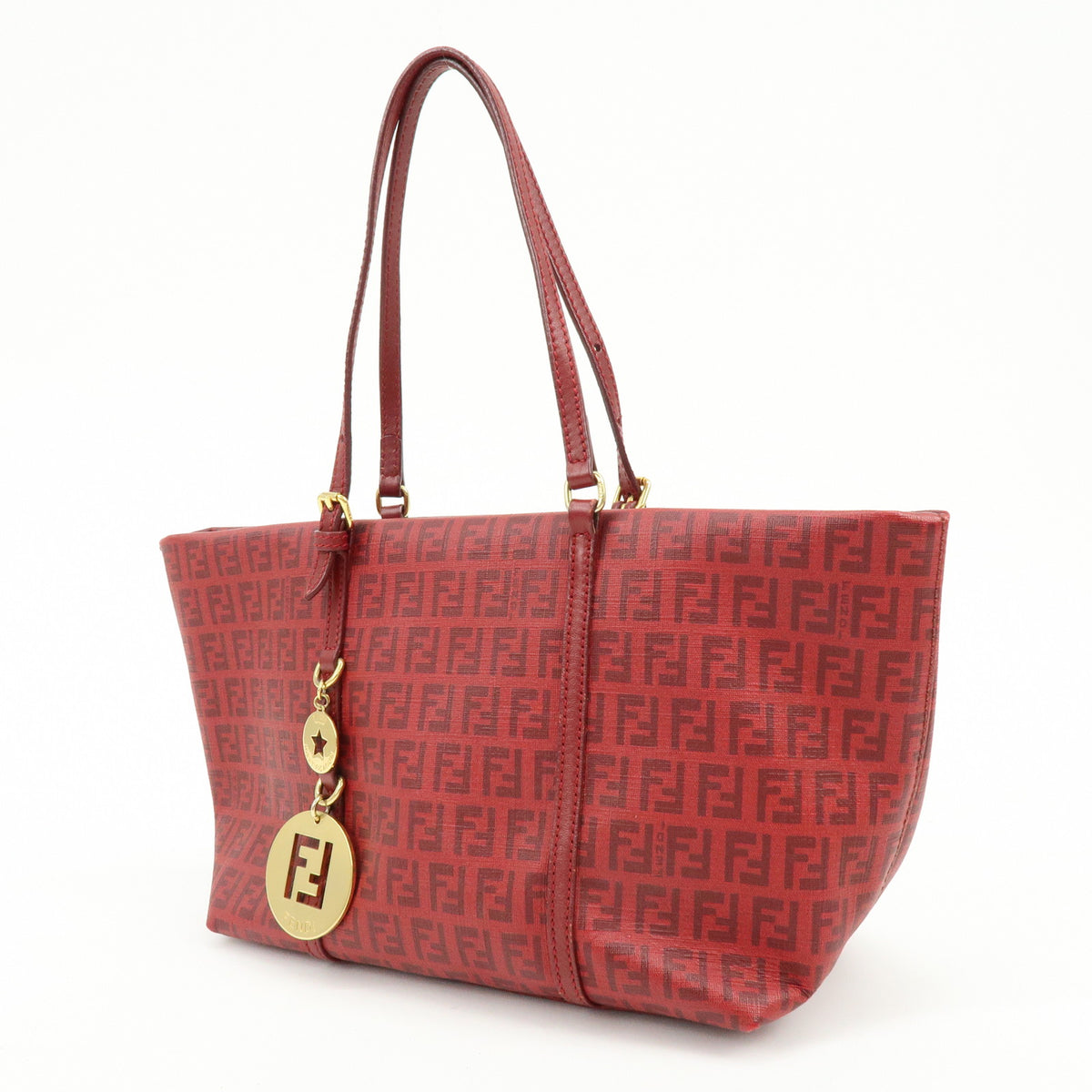 FENDI Zucchino PVC Leather Tote Bag Hand Bag Red 8BH214
