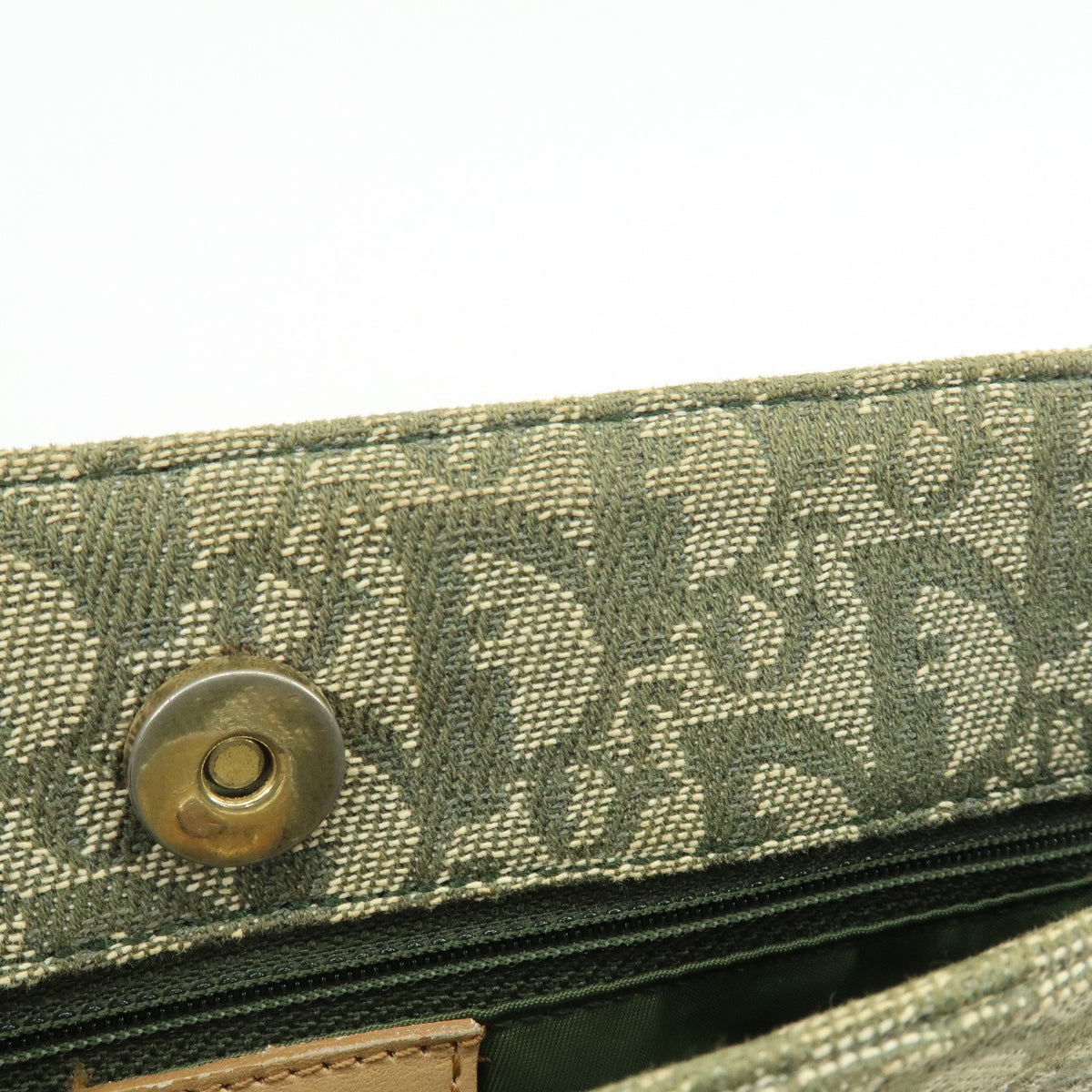 Christian Dior Trotter Jacquard Canvas Leather Hand Bag Tote Bag Green