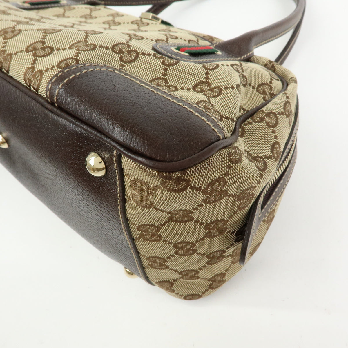 GUCCI Princy Sherry GG Canvas Leather Boston Bag Beige Brown 161720