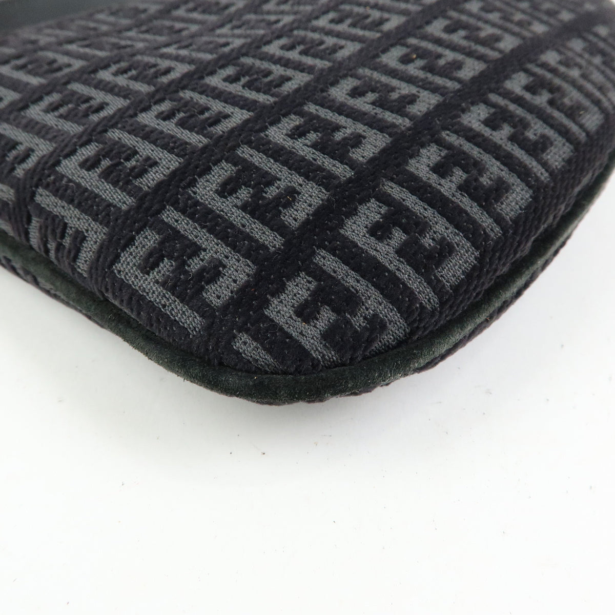 FENDI Zucchino Canvas Leather Shoulder Bag Hand Bag Black 8BR248