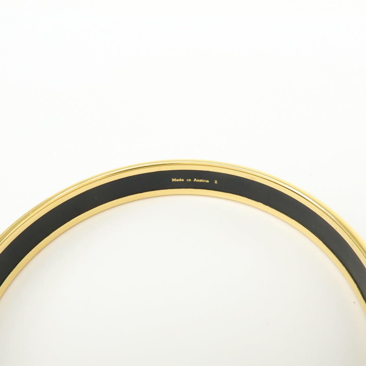 HERMES Email PM Metal Bracelet Bangle Birds Motif Black Gold