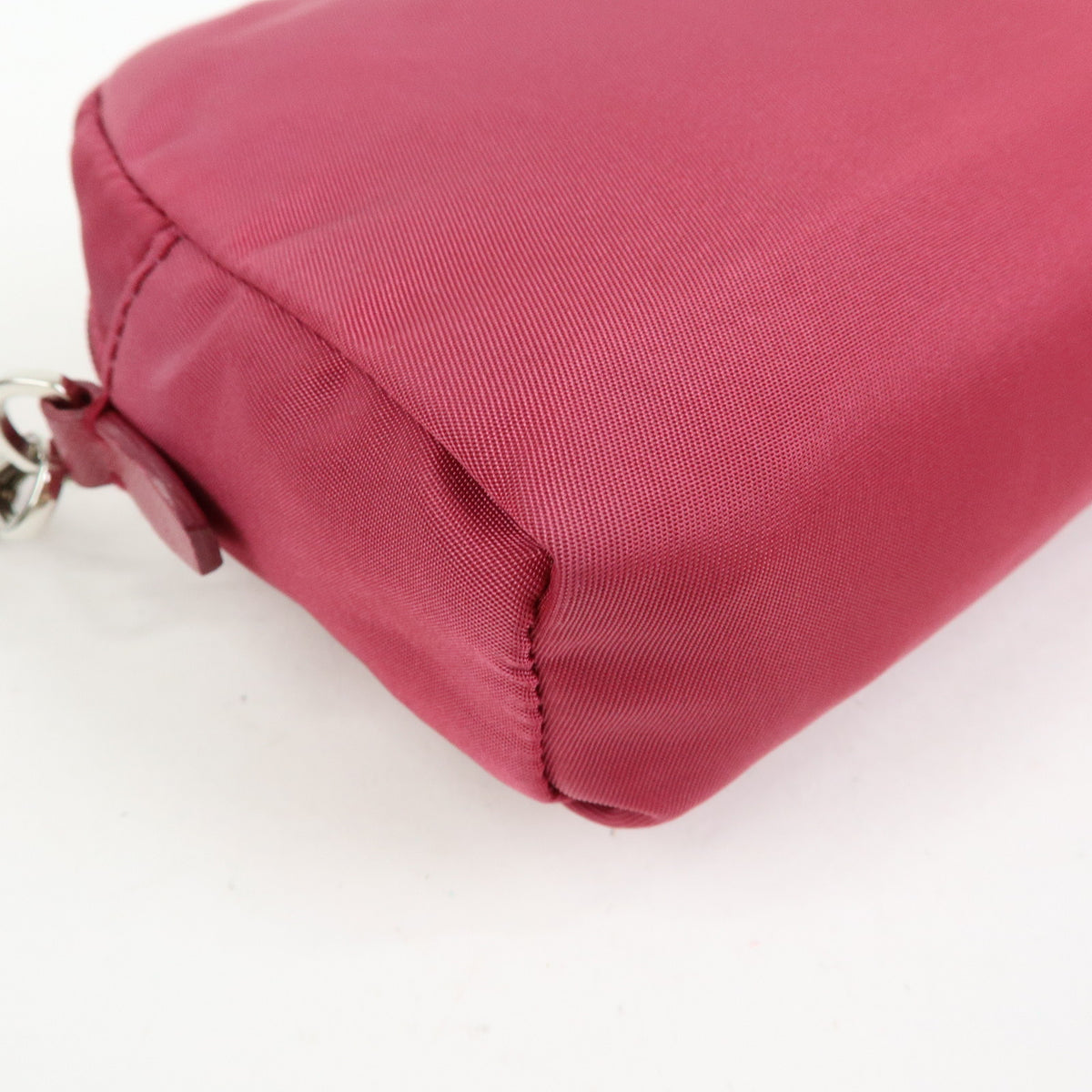 PRADA Triangle Logo Nylon Saffiano Leather Cosmetic Pouch Pink 1N0340