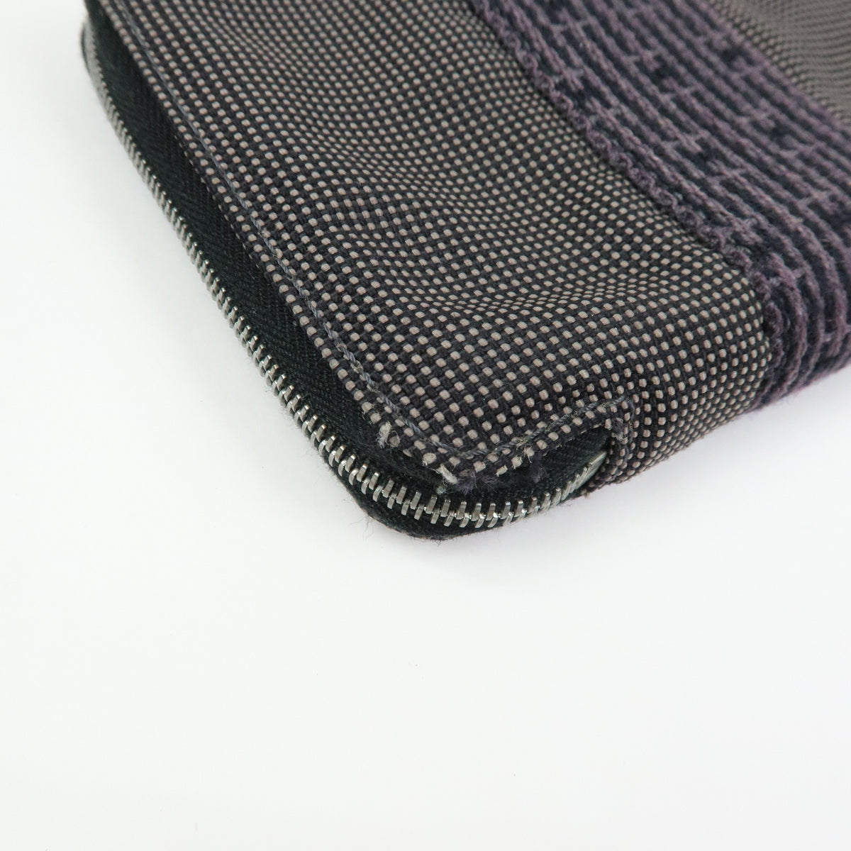 HERMES Herline Purse PM Nylon Canvas Leather Zip Wallet Grey Black