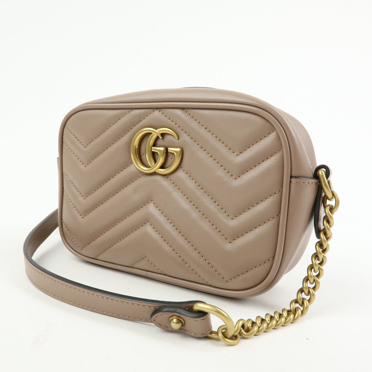GUCCI GG Marmont Double G Leather Chain Shoulder Bag Pink Beige 448065