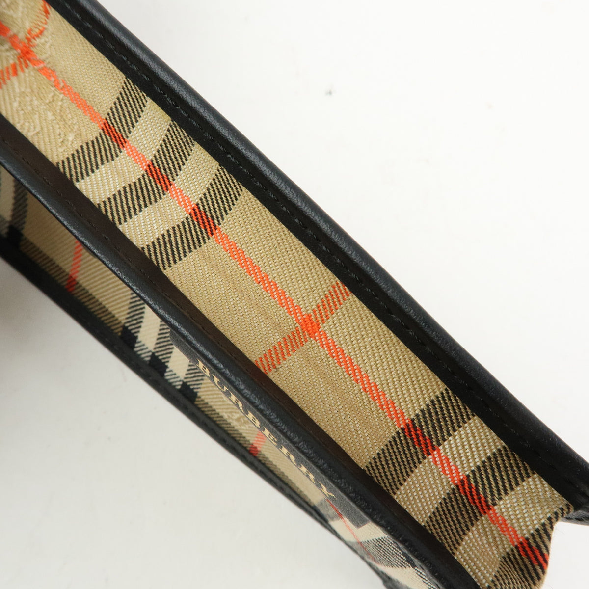 BURBERRY Nova Plaid Canvas Leather Pencil Case Pen Sleeve Beige