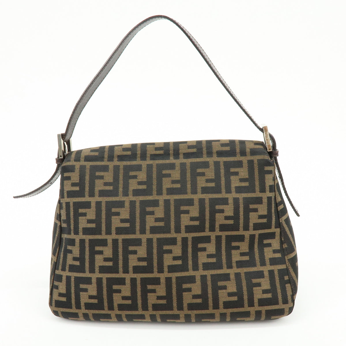 FENDI Mamma Baguette Zucca Canvas Leather Hand Bag Brown 26325
