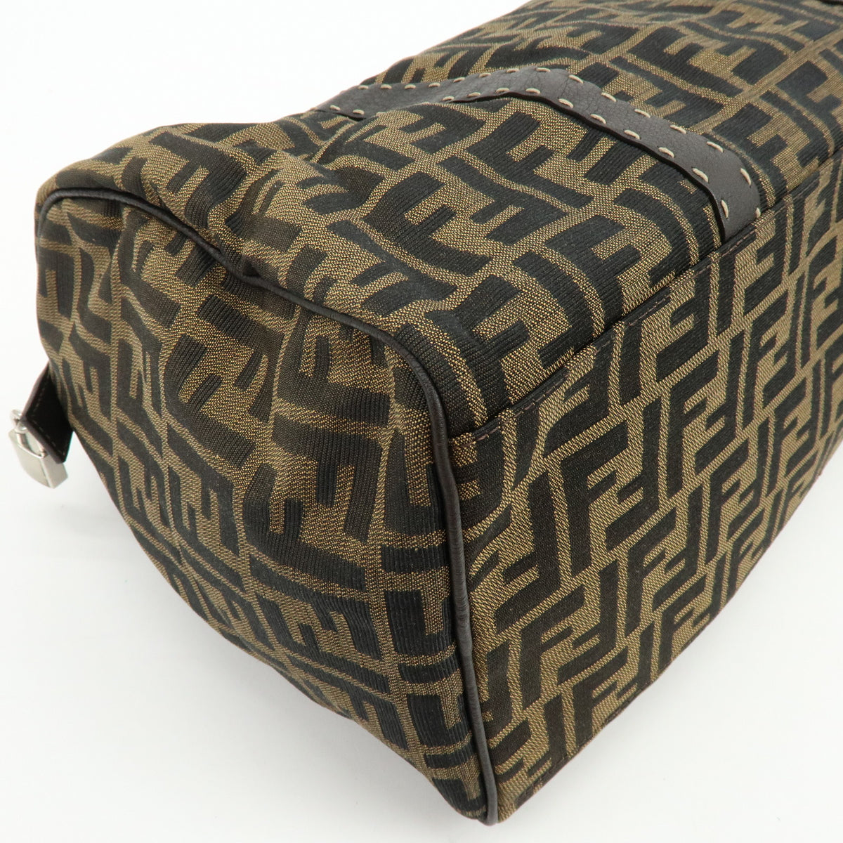 FENDI Zucca Selleria Jacquard Leather Shoulder Bag Boston Bag Brown