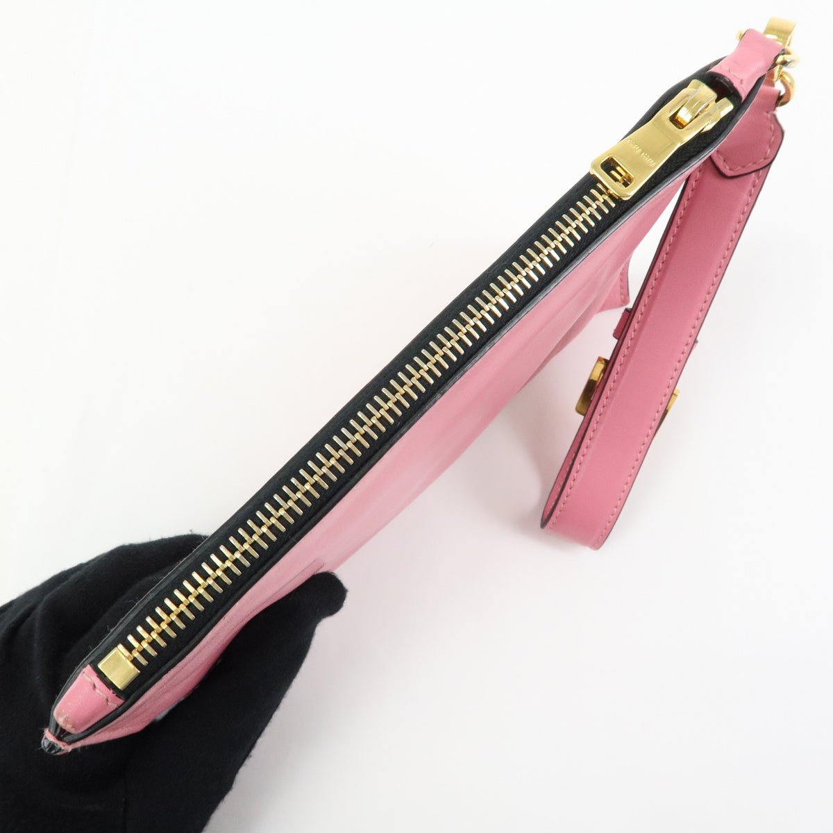 MIU MIU Logo Soft Calf Leather Clutch Bag Flat Pouch Pink 5N1890