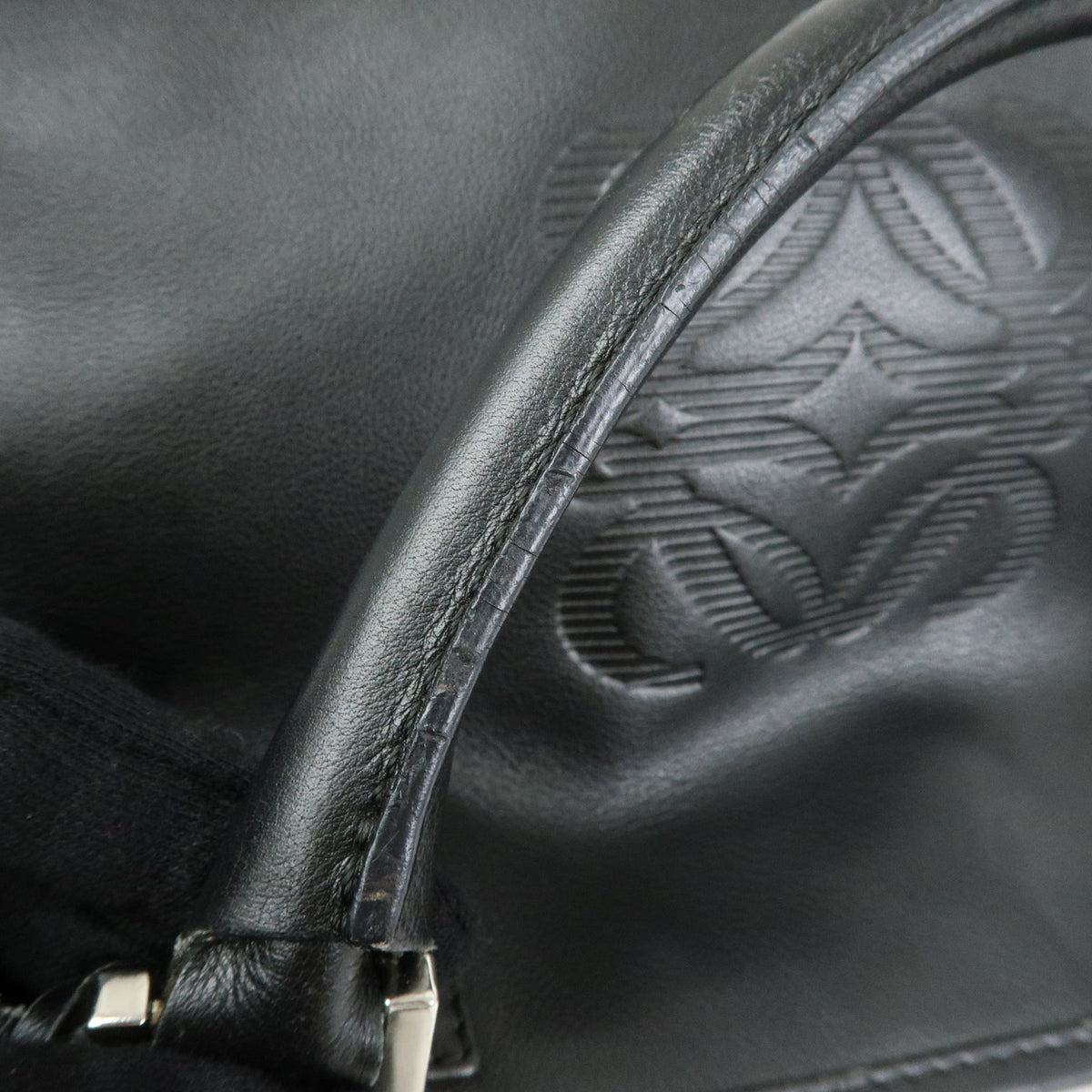 LOEWE Anagram Amazona Fusta Leather Tote Bag Hand Bag Black Silver