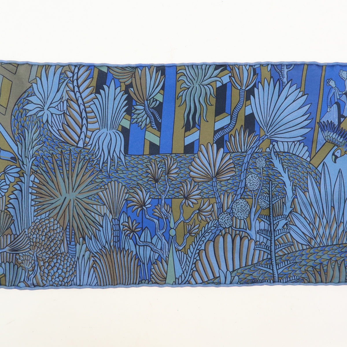 HERMES Maxi Twilly Silk 100% Scarf ANIMAPOLIS Blue Beige Black