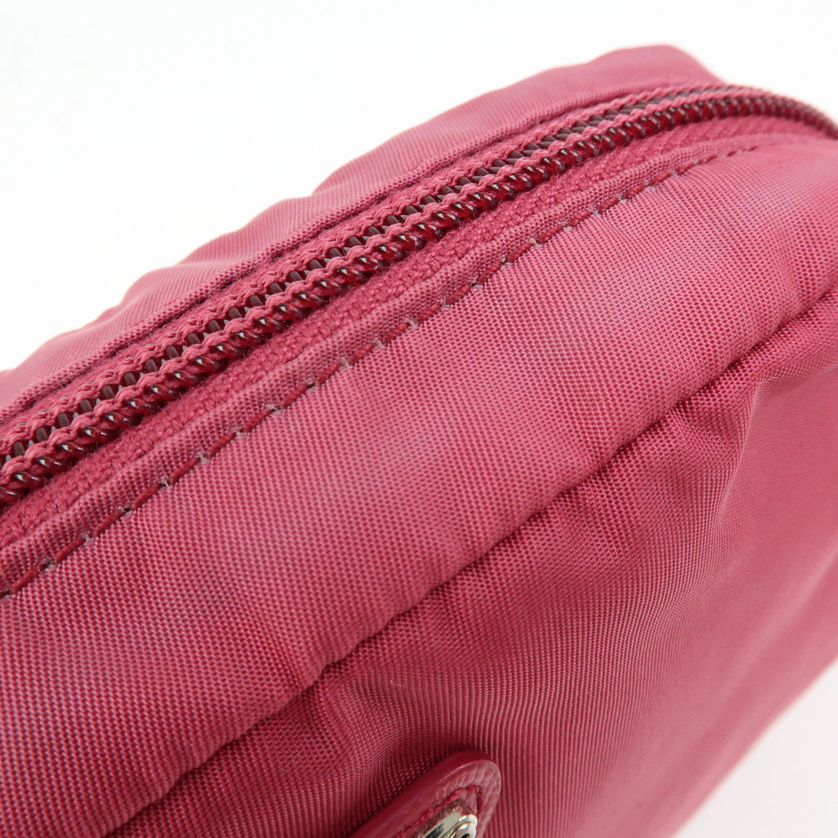 PRADA Triangle Logo Nylon Saffiano Leather Cosmetic Pouch Pink 1N0340