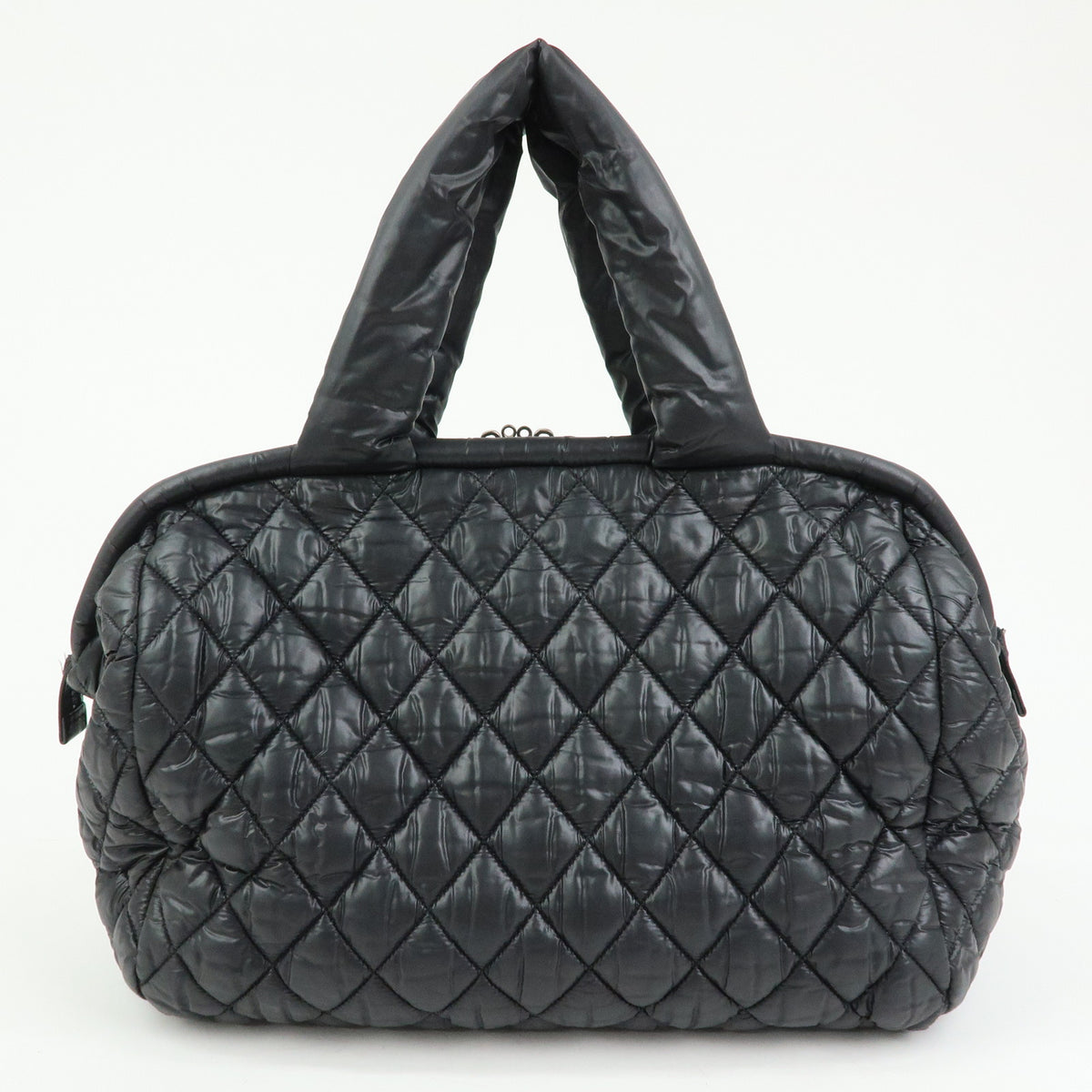 CHANEL COCO COCOON Nylon Leather Boston Bag Hand Bag Black A47205