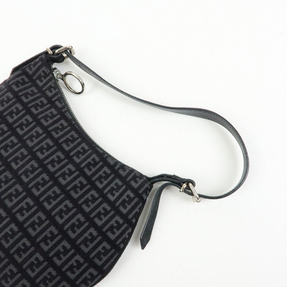 FENDI Zucchino Canvas Leather Shoulder Bag Hand Bag Black 8BR248