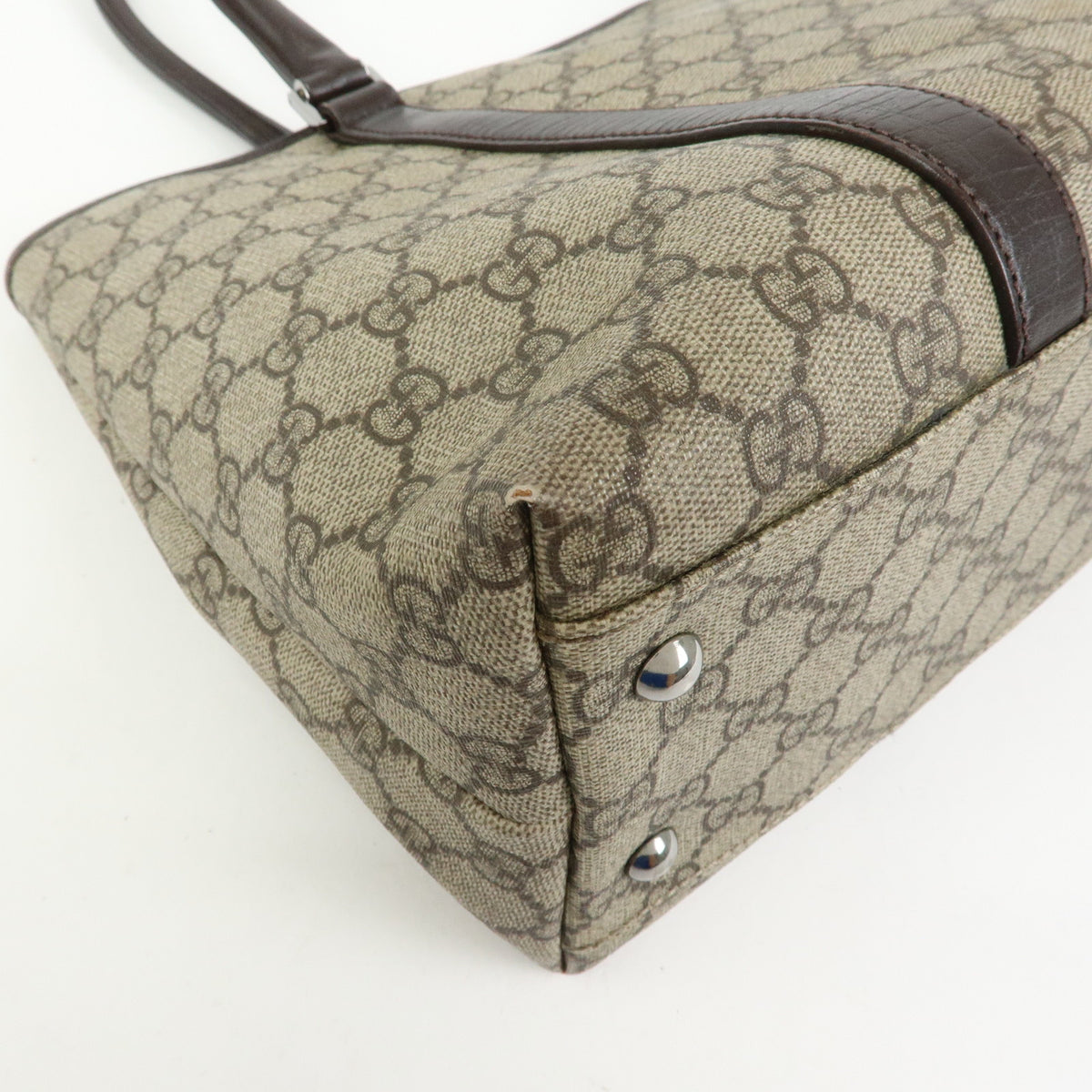 GUCCI GG Supreme Leather Tote Bag Shoulder Bag Beige Brown 114595