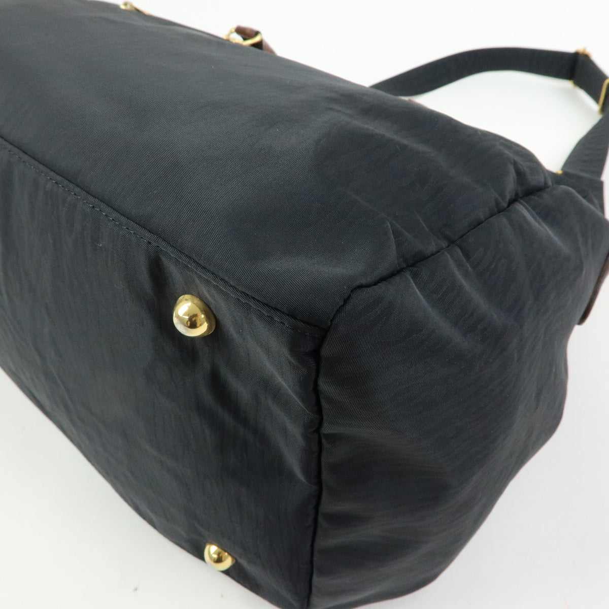 BALENCIAGA Nylon Embossed Leather Boston Bag Black Brown